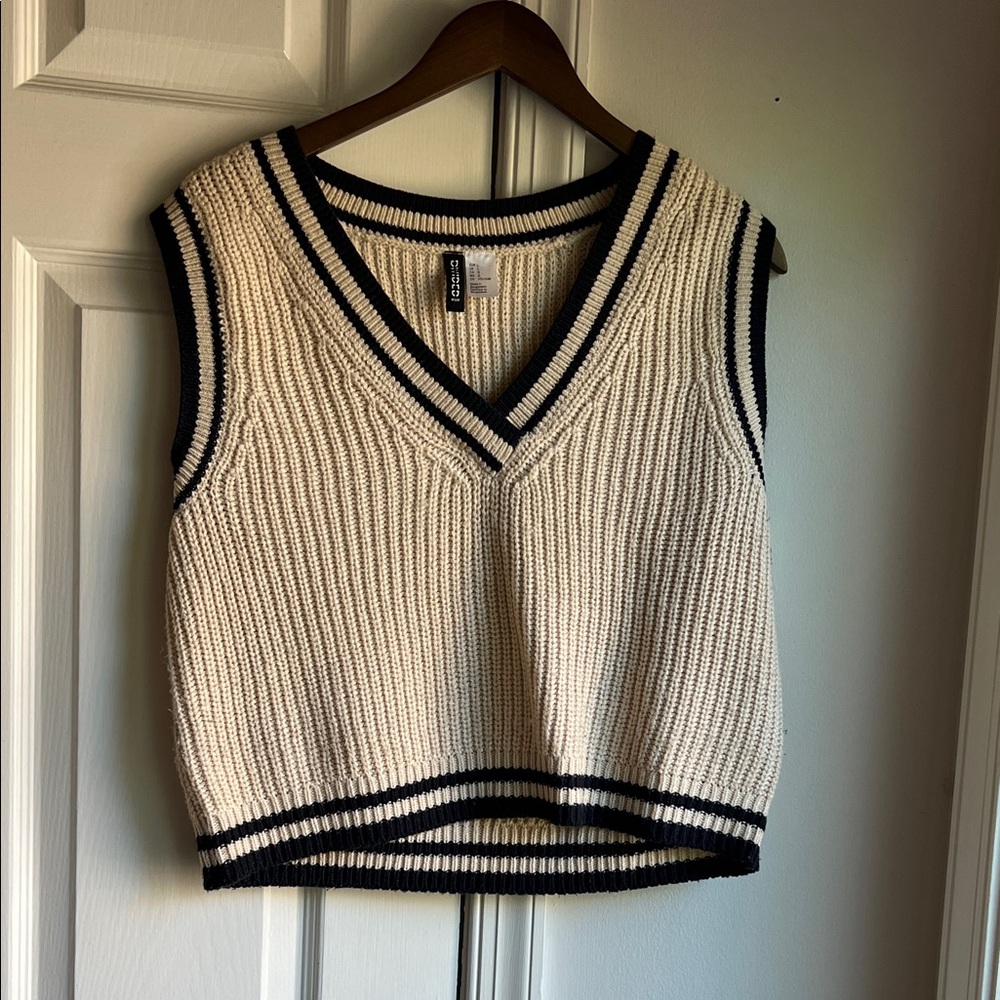 H&M Beige and Navy Knit Sweater Vest